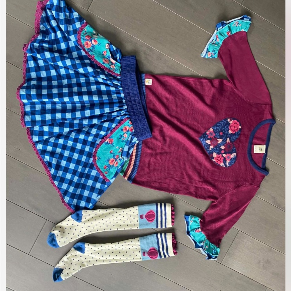 Wildflowers Girls Maroon, Blue & Teal Floral Heart Matching Set